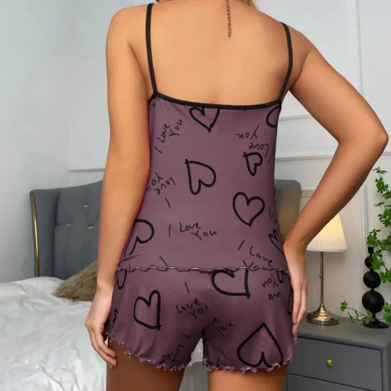 Pijamas Women Sexy Lingerie Set Sling Nightdress Silk Satin Sleepwear Floral Pinting Nightwear Homewear Tops and Shorts Pyjamas