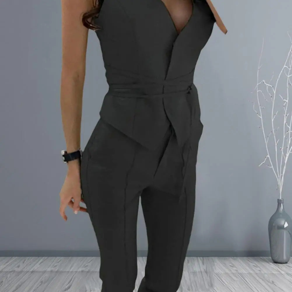 2 Pcs/Set Women Waistcoat Pants Set Tie Waist Office Lady Blazer Sleeveless Slim Fit Commute Female Summer Outfit Suit Clothes