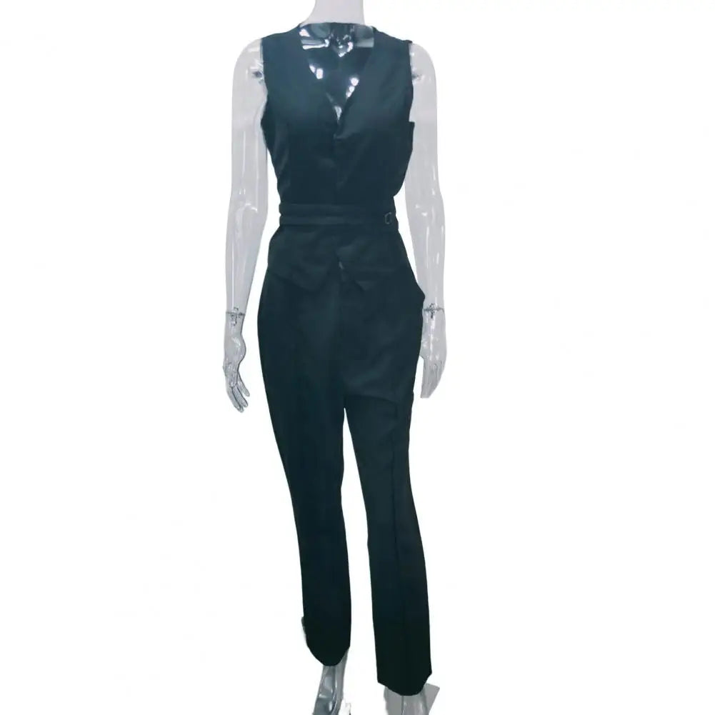 2 Pcs/Set Women Waistcoat Pants Set Tie Waist Office Lady Blazer Sleeveless Slim Fit Commute Female Summer Outfit Suit Clothes